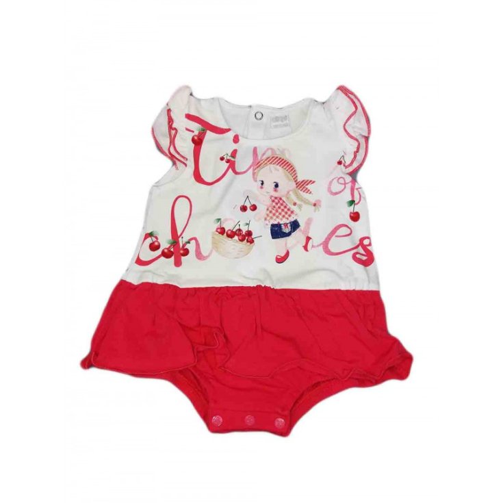 Pagliaccetto abitino tutina bimba neonato senza manica Ellpi bianco rosso 3 m