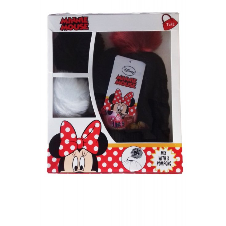 Cappello bambina Disney Minnie 3 pompons nero tg 54